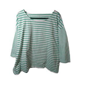 Talbots Tee Shirt Top Blouse Petite Size XL Cotton Stretch Striped Green Cotton